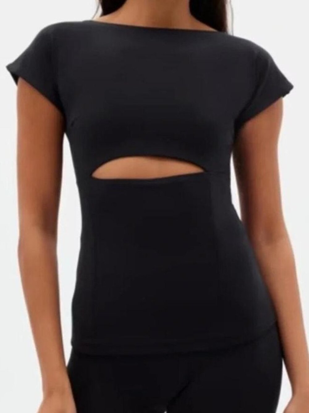 Girlfriend Collective Black Boatneck Cutout Short Sleeve Top